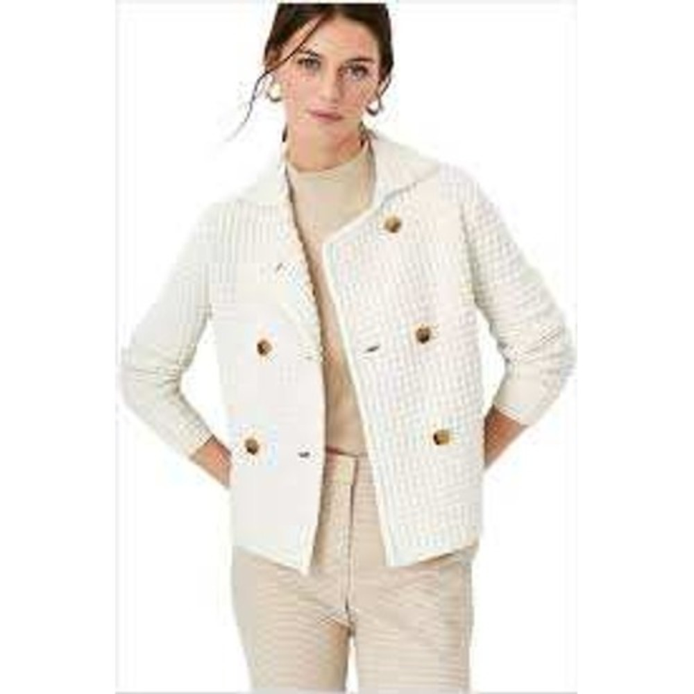 Ann Taylor Women White Double Breasted Waffle Knit Cardigan Sweater Size M NEW